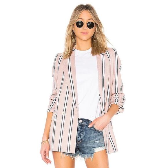 Free People Uptown Striped Blazer Jacket  Small Rose Pink Cotton Casual - Picture 1 of 9
